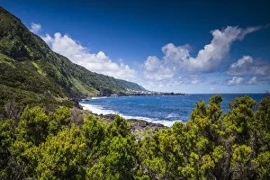 Images Dated 16th May 2017: Portugal, Azores, Sao Jorge Island. Faja da Ribeira da Areia, coastal view