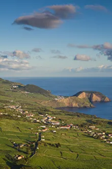 Portugal, Azores, Sao Jorge Island, Pico da Velha. Elevated landscape view