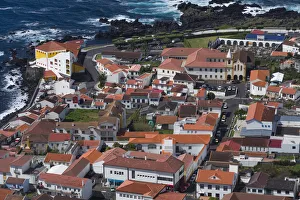 Portugal, Azores, Sao Jorge Island, Velas. Elevated town view