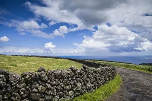 Portugal, Azores, Terceira Island, Serra do Cume. Stone wall