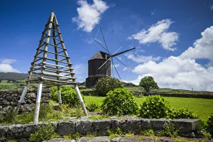 Terceira Prints: Portugal, Azores, Terceira Island, Doze Ribeiras. Traditional Azorean windmill