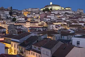 Coimbra Prints: Portugal, Coimbra. Hillside view of houses and the University of Coimbra neighborhood