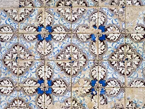 Images Dated 7th June 2021: Portugal, Costa Nova. Colorful azulejo tiles on the exterior wall of house