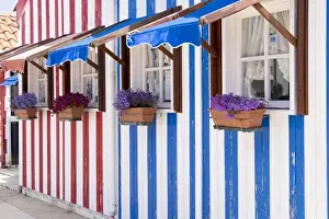 Stripes Prints: Portugal, Costa Nova, seaside, fishermans village with stripped, decorated houses