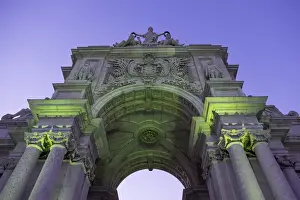 Portugal, Lisbon. The Arco da Rua Augusta is a huge stone archway (built between 1755-1873)