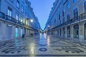 Portugal, Lisbon, Baixa, Rua Augusta (August Street) at Dawn