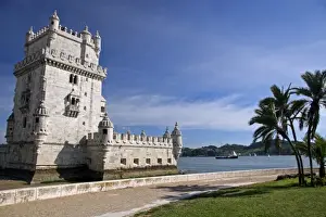 Portugal, Lisbon. Belem Tower, a UNESCO World Heritage Site in the Belem district of Lisbon