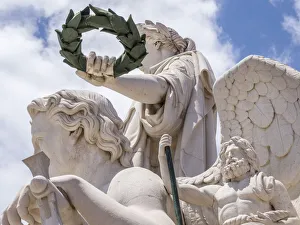 Arco Da Rua Augusta Prints: Portugal, Lisbon. Close-up of sculptures at the top of 18th century Arco da Rua Augusta