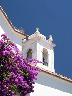 Lisbon Prints: Portugal, Lisbon. The Igreja de Santa Luzia and flowering bougainvillea