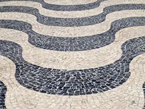 Mosaic Prints: Portugal, Lisbon. Portuguese mosaic pavement in Rossio Square