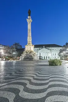 Rossio Square Prints: Portugal, Lisbon, Rossio Square at Dawn also known as Pedro IV Square ( Praca de D
