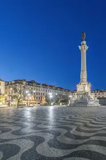 Portugal, Lisbon, Rossio Square at Dawn also known as Pedro IV Square ( Praca de D
