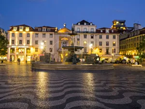 Town Square Prints: Portugal, Lisbon. Rossio Square or Praca Dom Pedro IV
