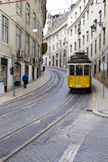 Tram Prints: Portugal, Lisbon. Tram #25 tracks, historic Rua Nova Do Almada district