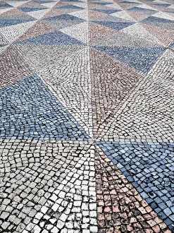 Lisbon Prints: Portugal, Lisbon. Typical Portuguese colorful cobblestone pavement