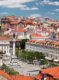 Lisbon Prints: Portugal, Lisbon. View over Praca Dom Pedro IV (Rossio) from the Santa Justa lift