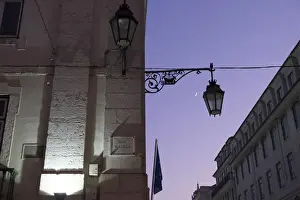 Augusta Prints: Portugal, Lisbon. Wrought iron street lights along Rua Augusta