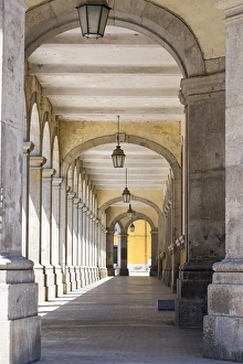 Portugal, Minho Province, Braga. Urban area arched corridor