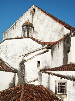 Rooftop Prints: Portugal, Obidos. Elevated view of the town of Obidos with the terracotta tiled rooftops
