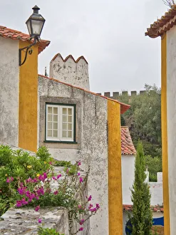 Portugal, Obidos. Graphic buildings inside the walled town