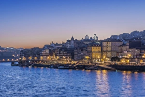 Illuminated Prints: Portugal, Porto, Douro Waterfront at Sunset