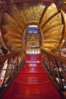 Portugal, Porto. Ornate staircase in the Lello Bookstore