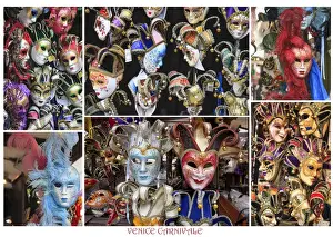 Carnival Prints: A poster featuring carnival masks shot in shop windows and outdoor stalls throughout