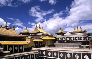 Tibet Prints: Potala Palace inside with steeples at the home of the Dalai Lama in Lhasa Tibet China