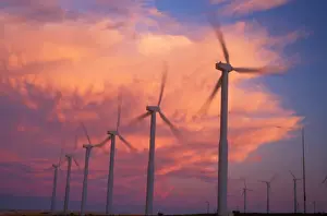 Wheat Prints: Power generating windmills at the Stateline Wind Project with a bright cloud behind