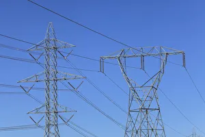Images Dated 9th June 2013: Power lines on pylons near town of Maupin, Deschutes River, Central Oregon, USA