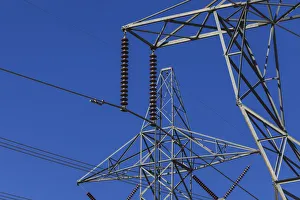 Power Line Prints: Power lines on pylons near town of Maupin, Deschutes River, Central Oregon, USA