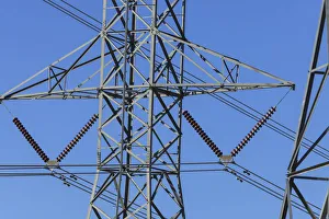 Images Dated 9th June 2013: Power lines on pylons near town of Maupin, Deschutes River, Central Oregon, USA