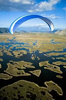 Images Dated 11th November 2007: Powered paraglider flying over Dalyan, aerial view, Koycegiz, Mugla, Turkey