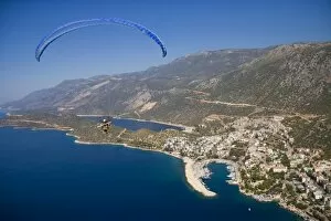 Images Dated 17th September 2007: Powered paraglider flying over Kas, aerial view, Antalya, Turkey