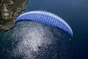 Images Dated 17th September 2007: Powered paraglider flying over Kas, aerial view, Antalya, Turkey