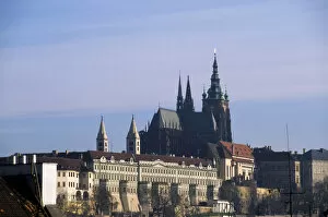 Prague, Czech Republic. Hradcany castle and St Vitus Cathedral with satellite dish