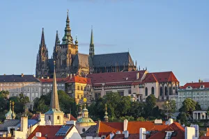 Bohemia Prints: Prague, Czech Republic. St. Vitus Cathedral above roofs of city