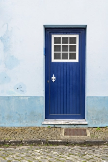 Terceira Prints: Praia da Vitoria, Terceira Island, Azores, Portugal. Blue door on a building