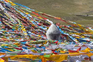 Prints of Prayer flags with juniper incense burner on Tibetan Plateau, Namtso (Lake Nam), Tibet, China Asia Prints: Prayer flags with juniper incense burner on Tibetan Plateau, Namtso (Lake Nam), Tibet