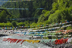 Tibetan Prints: Prayer flags across the river, Ngawa Tibetan and Qiang Autonomous Prefecture