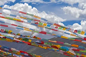 Prayer flags in Simila Mountain, Gyantse County, Tibet, China