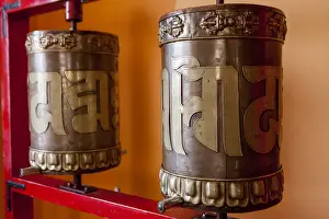 Buddhism Prints: Prayer wheel at Gandan Monastery, Mongolias largest functioning monastery, Mongolia