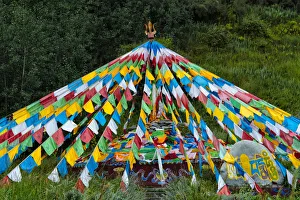 Gansu Province Prints: Praying flags in Mati Temple Scenic Area, Zhangye, Gansu Province, China
