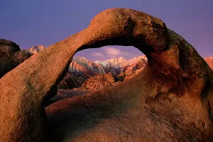 Pre-Dawn View of Mount Whitney through the Alabama Hills Mobius Arch