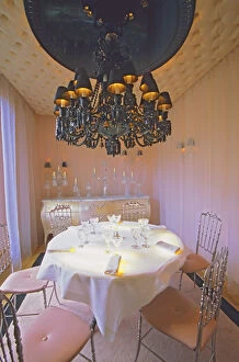 The private dining room with the black crystal chandelier at The Baccarat Restaurant