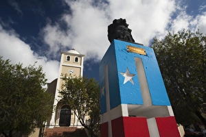 Puerto Rico, North Coast, Karst Country, Lares, town church and Puerto Rican monument