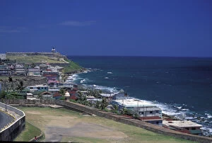 Puerto Rico, Old San Juan. Partial view of the old city and El Morro Fort, 16th century