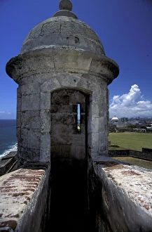 Puerto Rico, Old San Juan. Sentry box at San Cristobal Fort, built in 17th Century