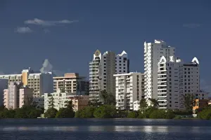 Images Dated 10th December 2009: Puerto Rico, San Juan, Condado buildings from the Laguna Del Condado