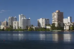 Puerto Rico, San Juan, Condado buildings from the Laguna Del Condado